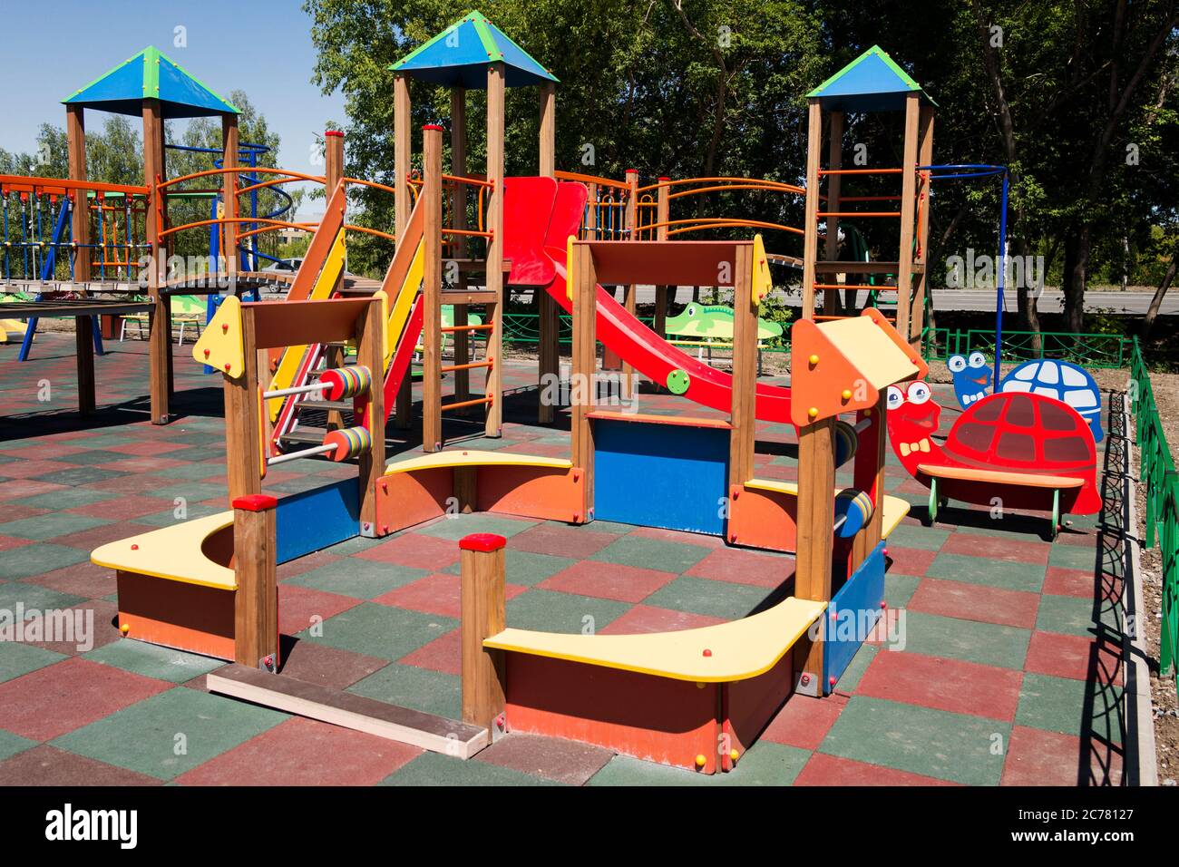 Empty children playground. Kids playground. Stock Photo
