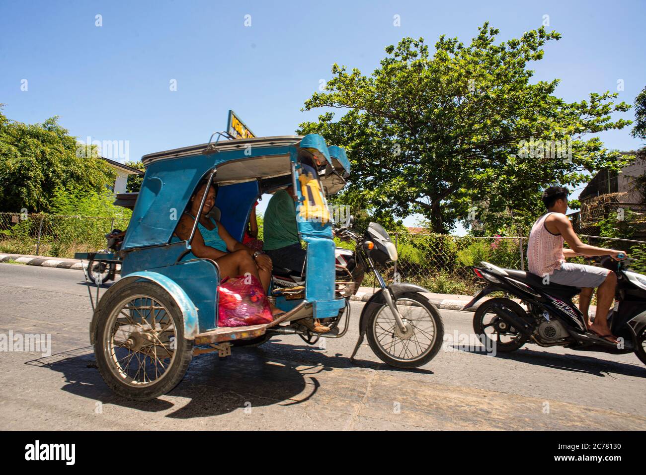 A motorbike taxi in use, Vigan, Philippines Stock Photo
