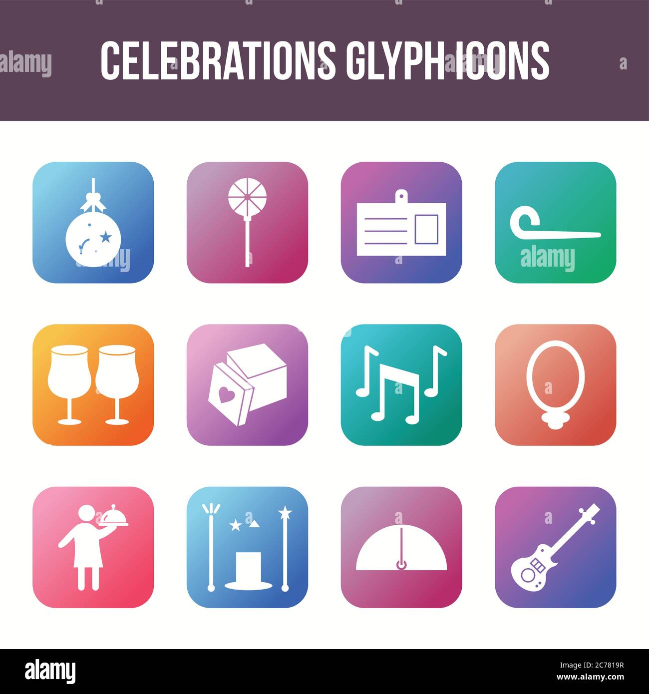 Unique celebration vector glyph icon set Stock Vector