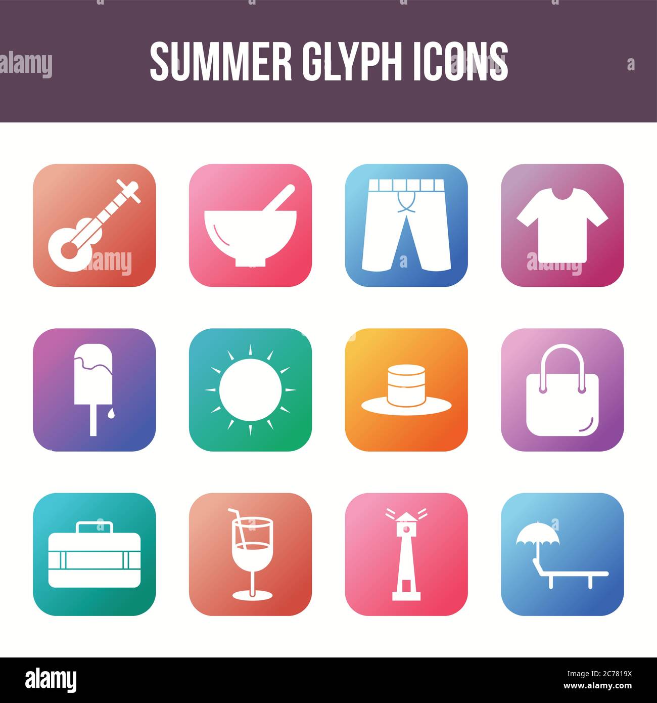 Unique summer vector glyph icon set Stock Vector