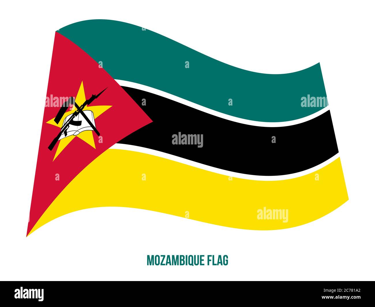 Mozambique Flag Waving Vector Illustration on White Background. Mozambique National Flag. Stock Vector