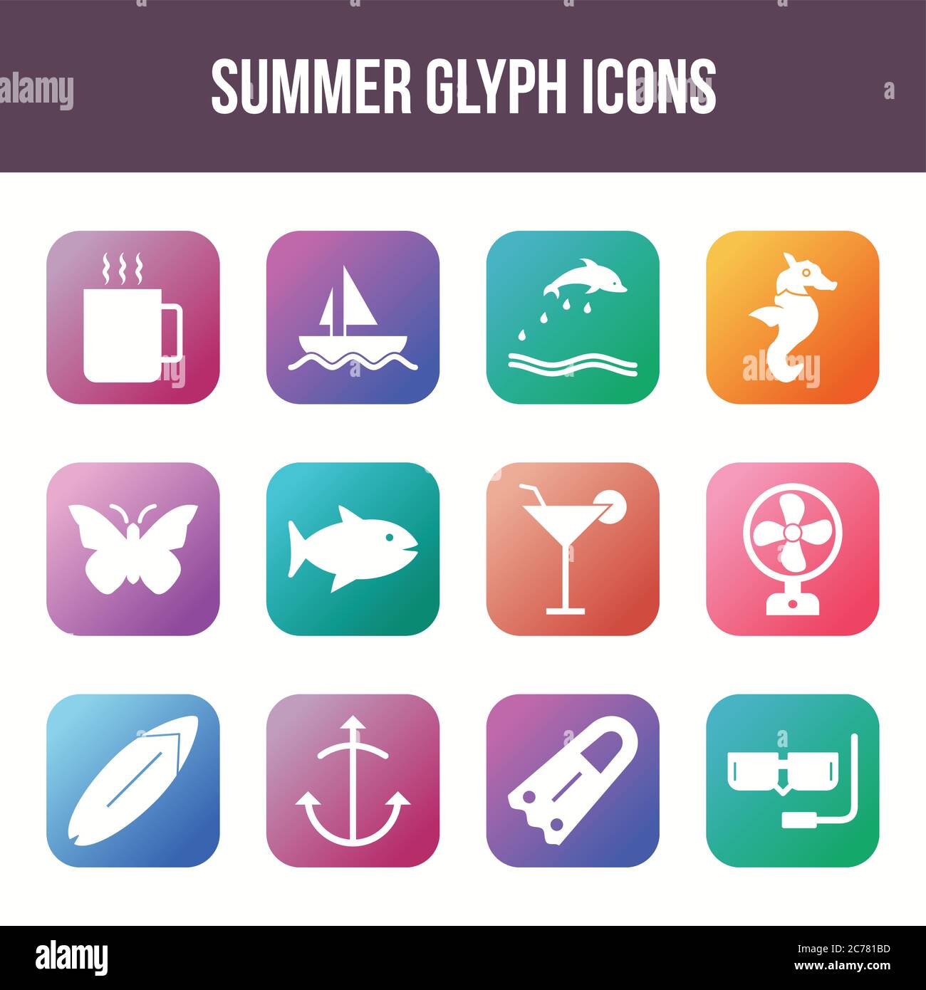 Unique summer vector glyph icon set Stock Vector