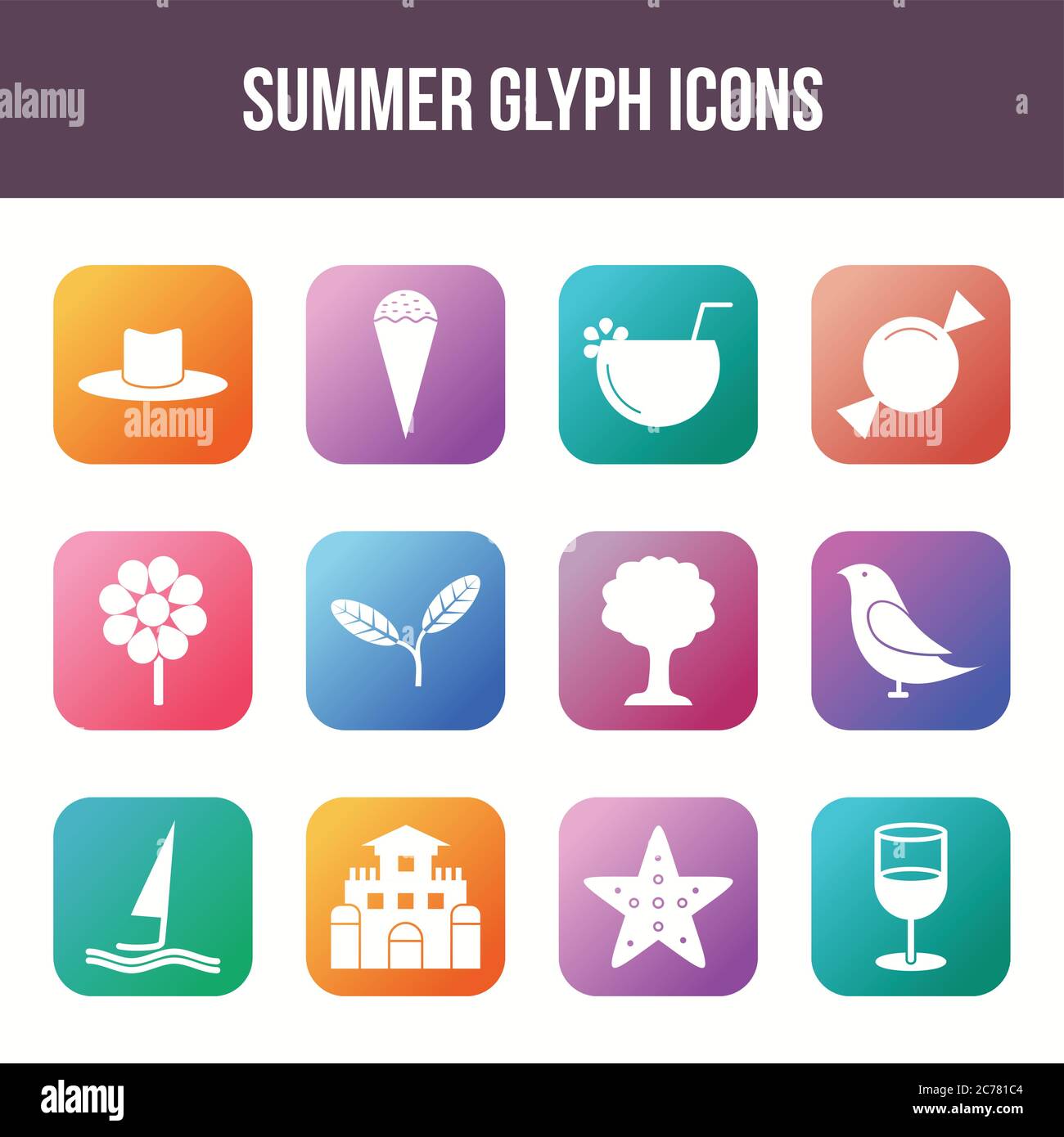Unique summer vector glyph icon set Stock Vector