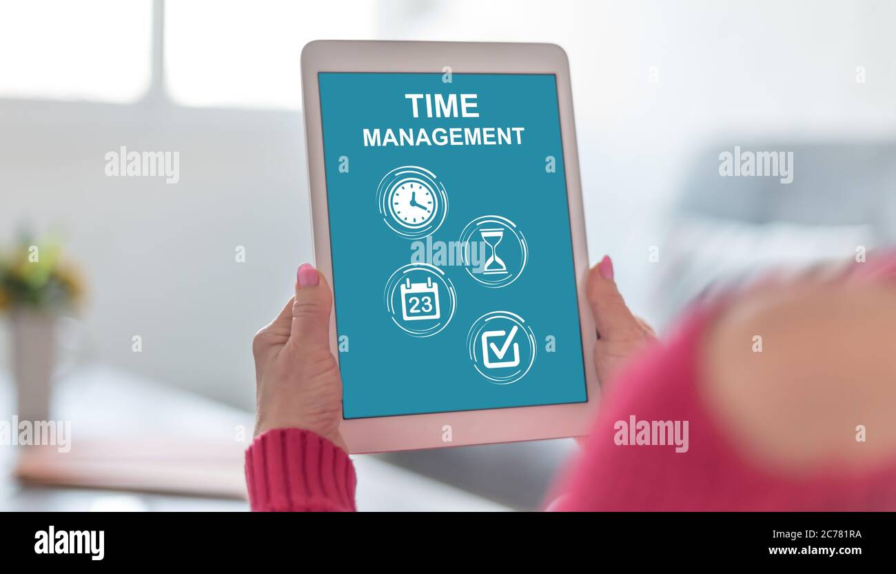 Time Management Computer Screen Tablet screen displaying a time management concept Stock Photo - Alamy