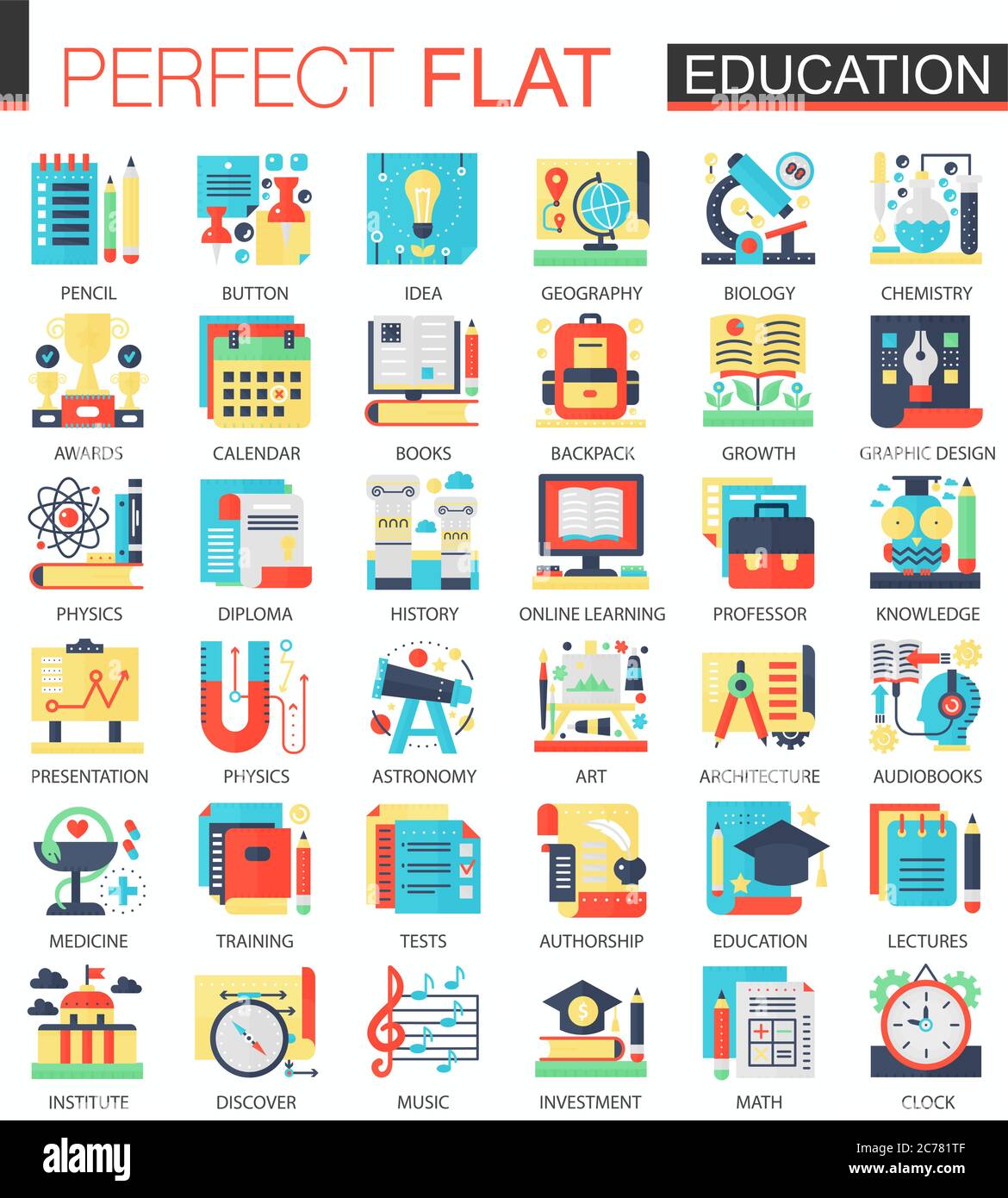 Education vector complex flat icon concept symbols for web infographic design Stock Vector