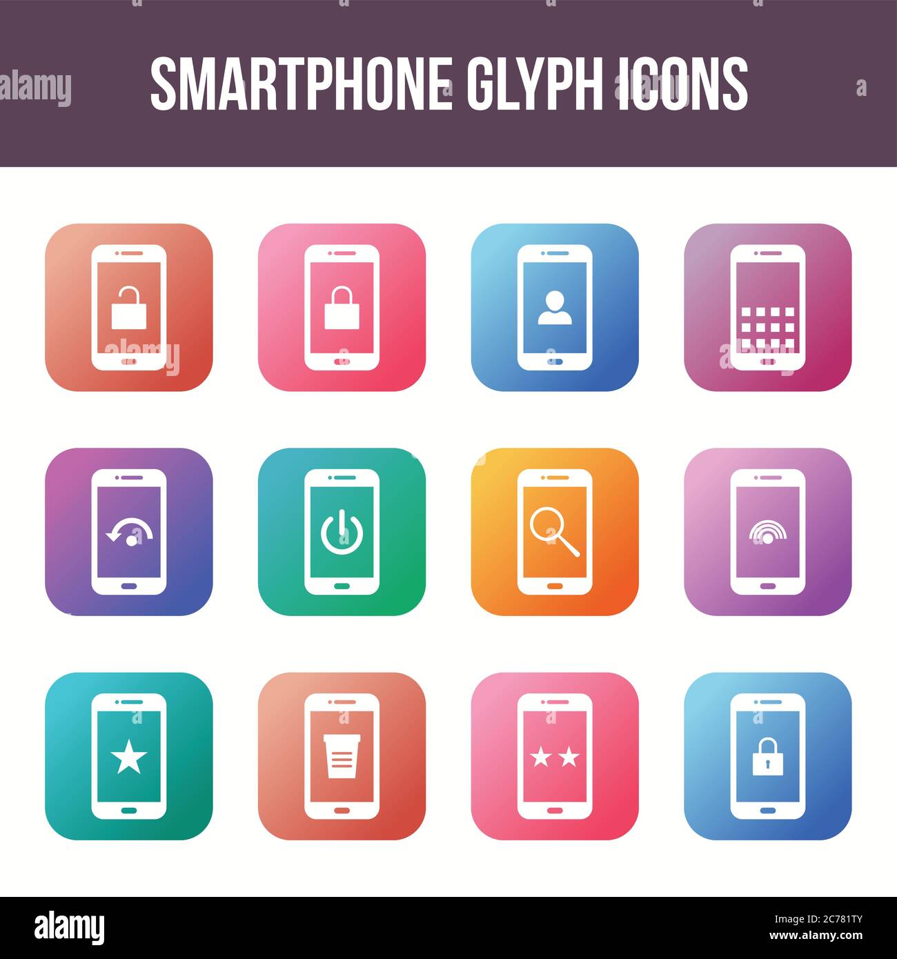 Unique smartphone vector glyph icon set Stock Vector