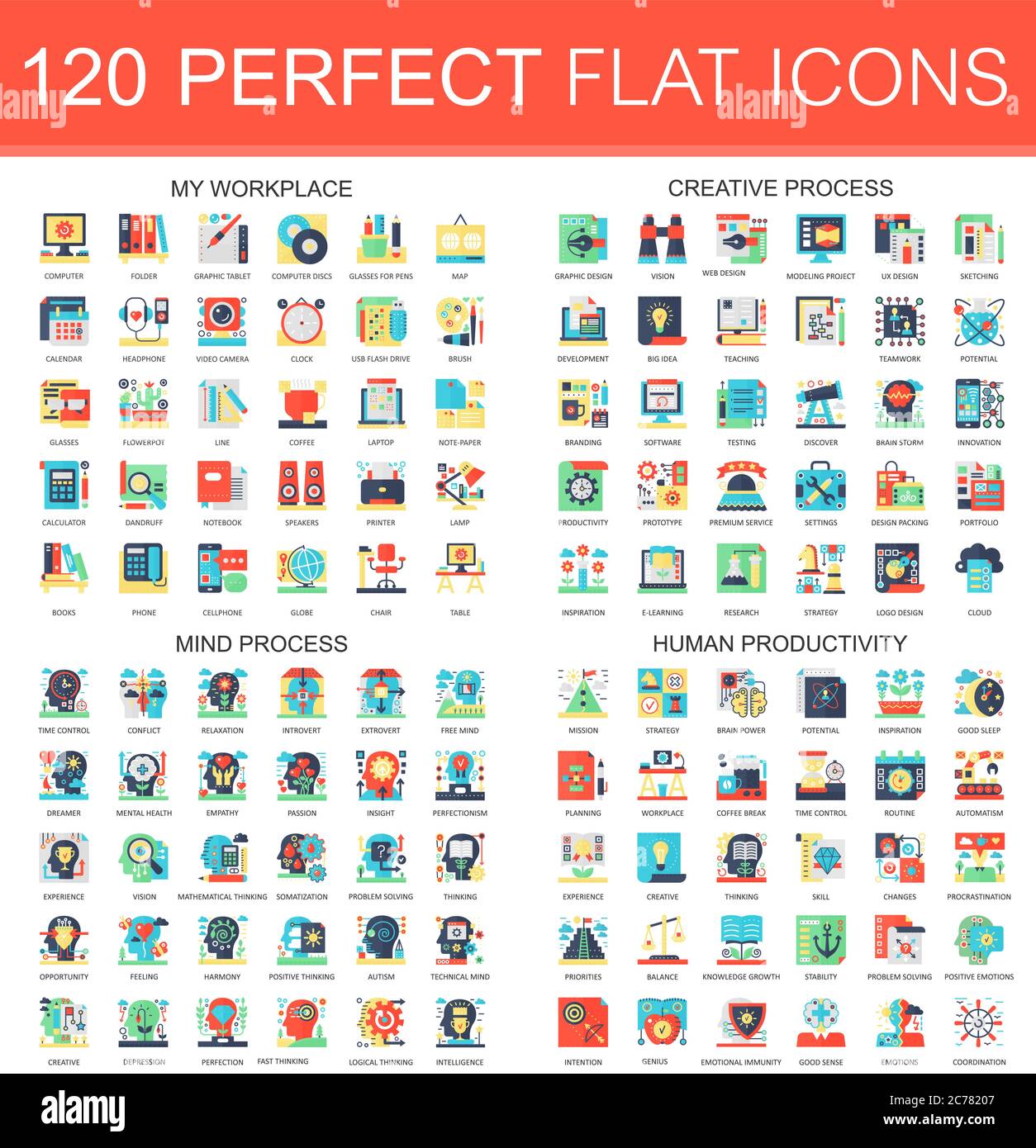 120 vector complex flat icons concept symbols of my workplace, creative ...