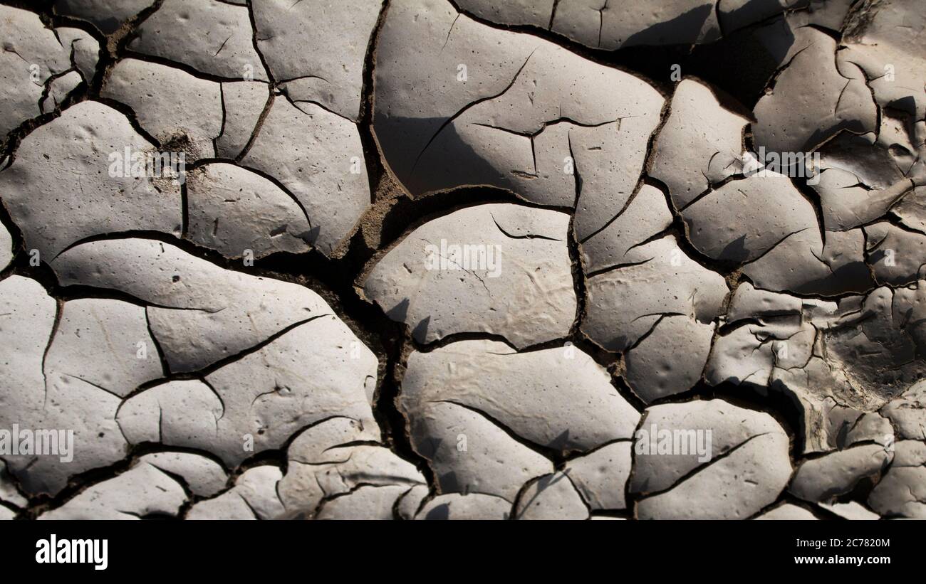 Cracked earth. Dry soil. Drought. Soil texture, soil background. Stock Photo