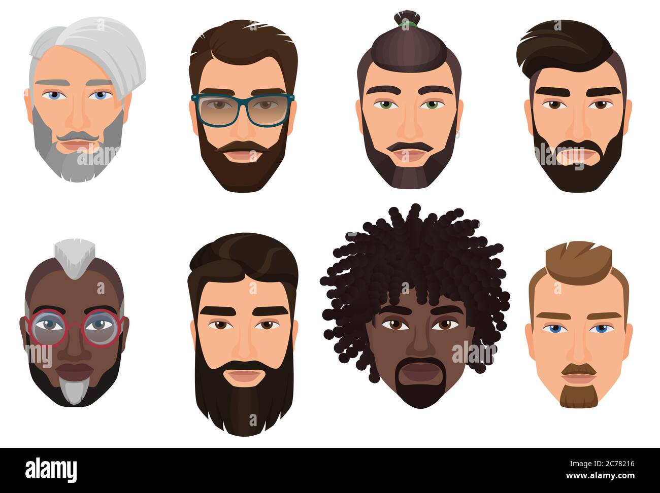 Colorful cartoon hipsters bearded men guys avatars with different hairstyles,  beards and mustaches isolated Stock Vector Image & Art - Alamy