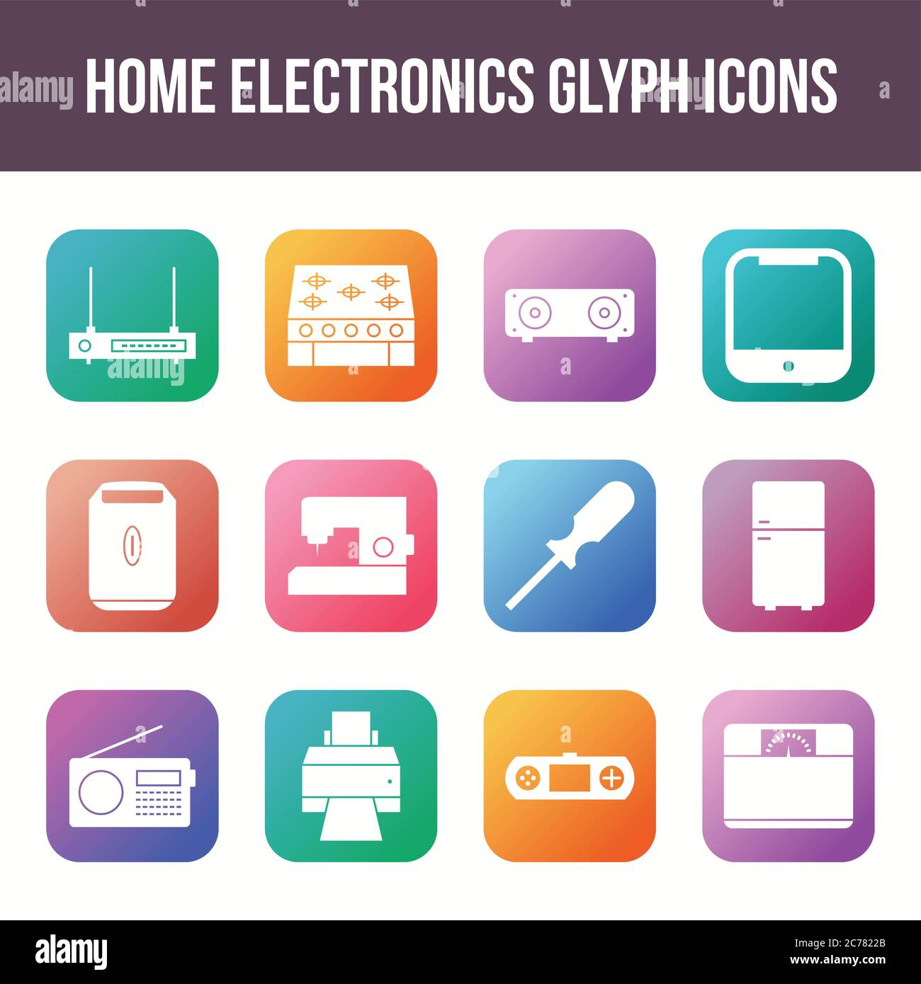 Unique home electronics vector glyph icon set Stock Vector
