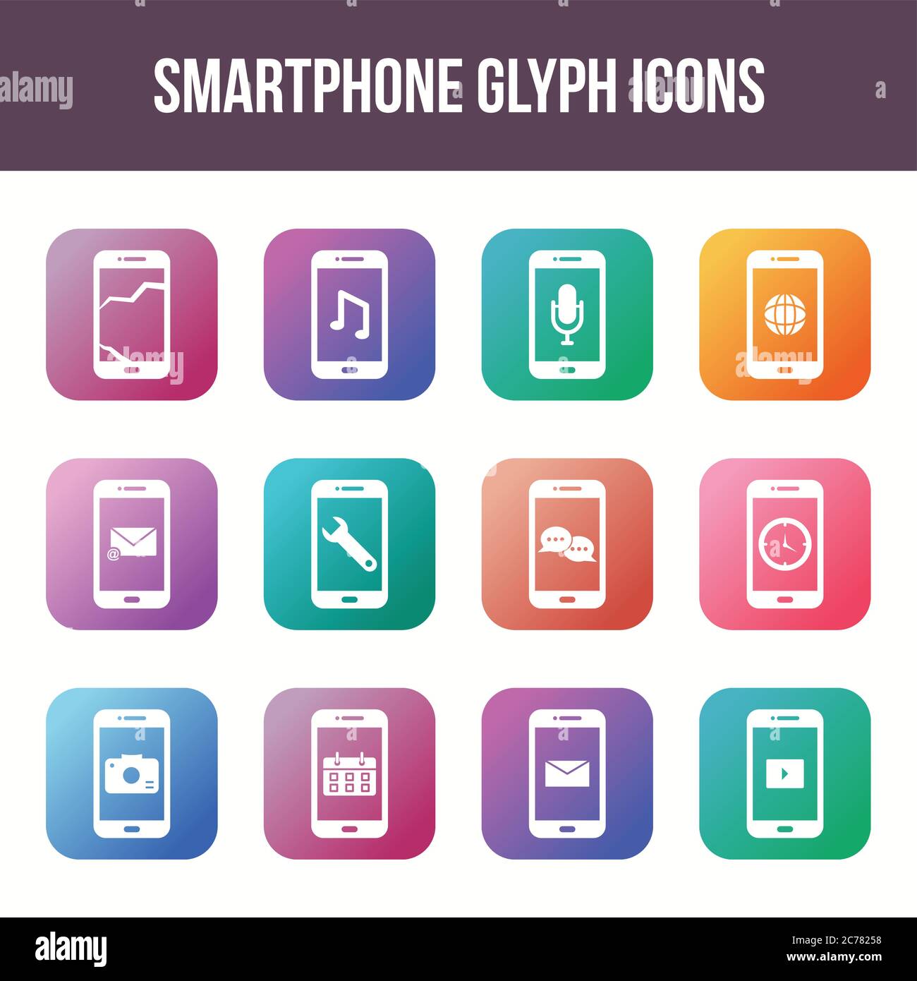 Unique smartphone vector glyph icon set Stock Vector