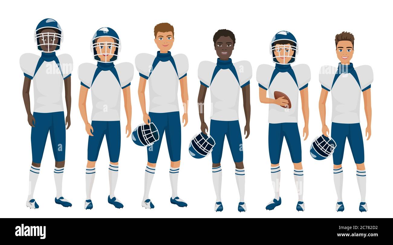 Vector flat school american football young guys team in uniform isolated Stock Vector