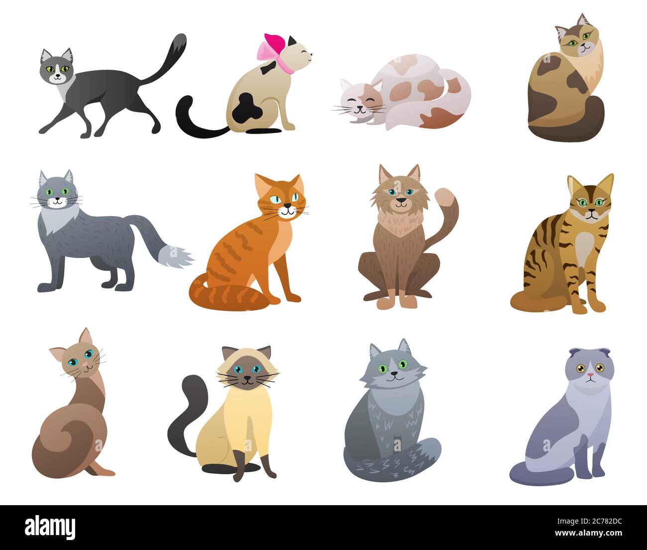 Vector Funny and cute cartoon Cat different breeds pet characters set Stock Vector