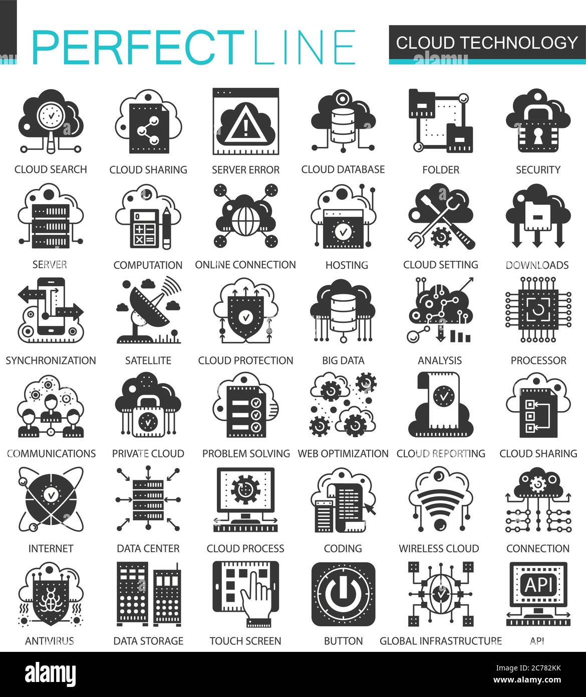 Vector Cloud and big data technology black mini concept icons and infographic symbols Stock Vector