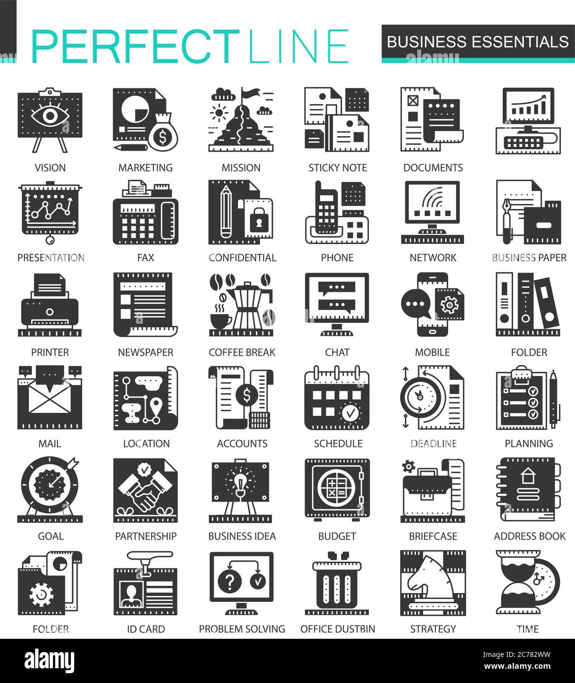 Vector Business essential classic black mini concept icons and infographic symbols Stock Vector