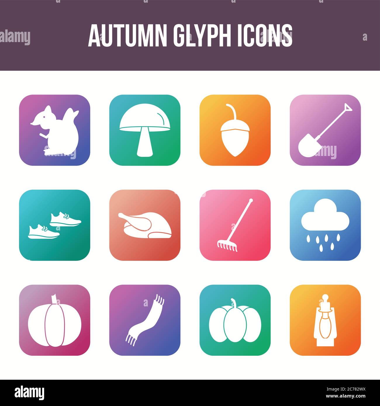 Unique autumn vector glyph icon set Stock Vector