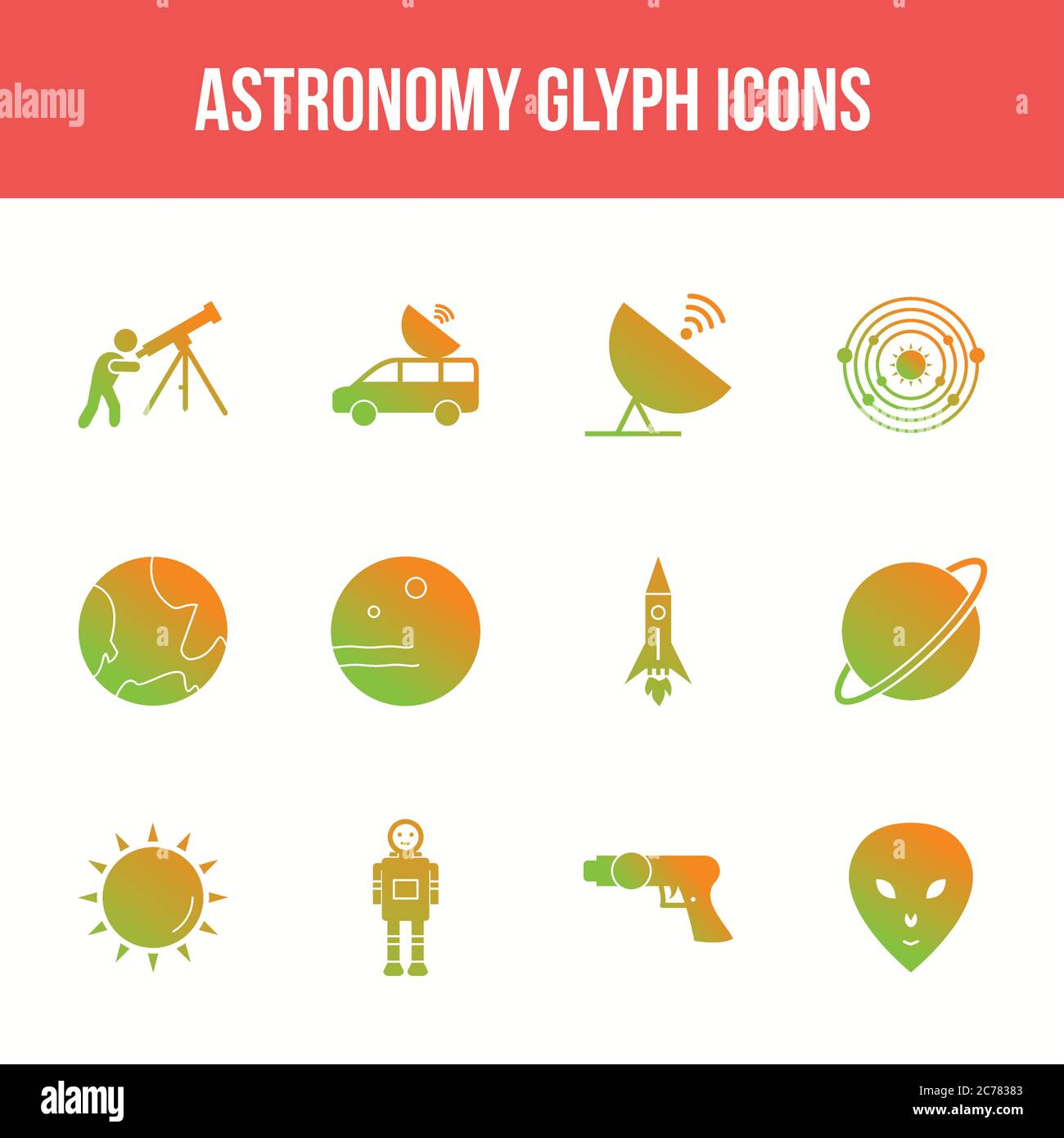 Unique astronomy vector glyph icon set Stock Vector