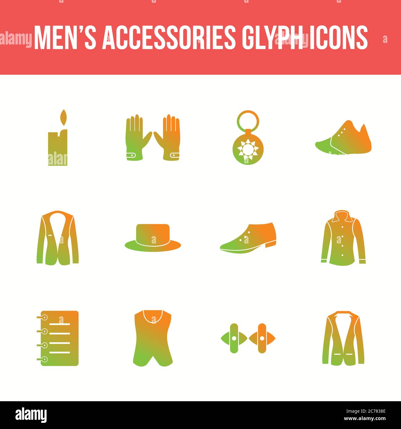 Unique men's accessories vector glyph icon set Stock Vector
