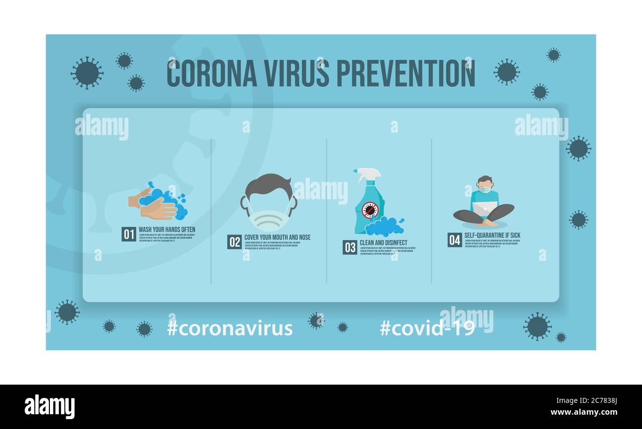 Coronavirus prevention infographics template vectordesign. Corona virus 2019-ncov covid-19 virus prevention infographics vector image Stock Vector