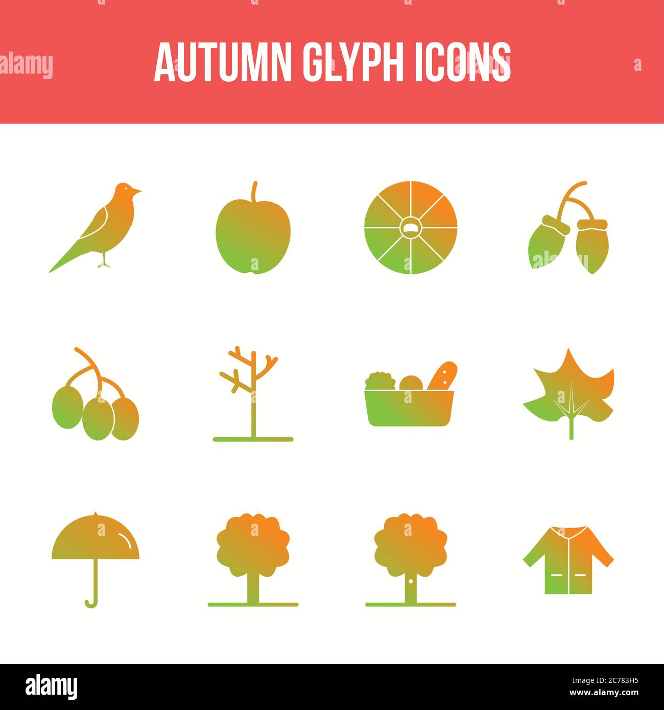 Unique autumn vector glyph icon set Stock Vector