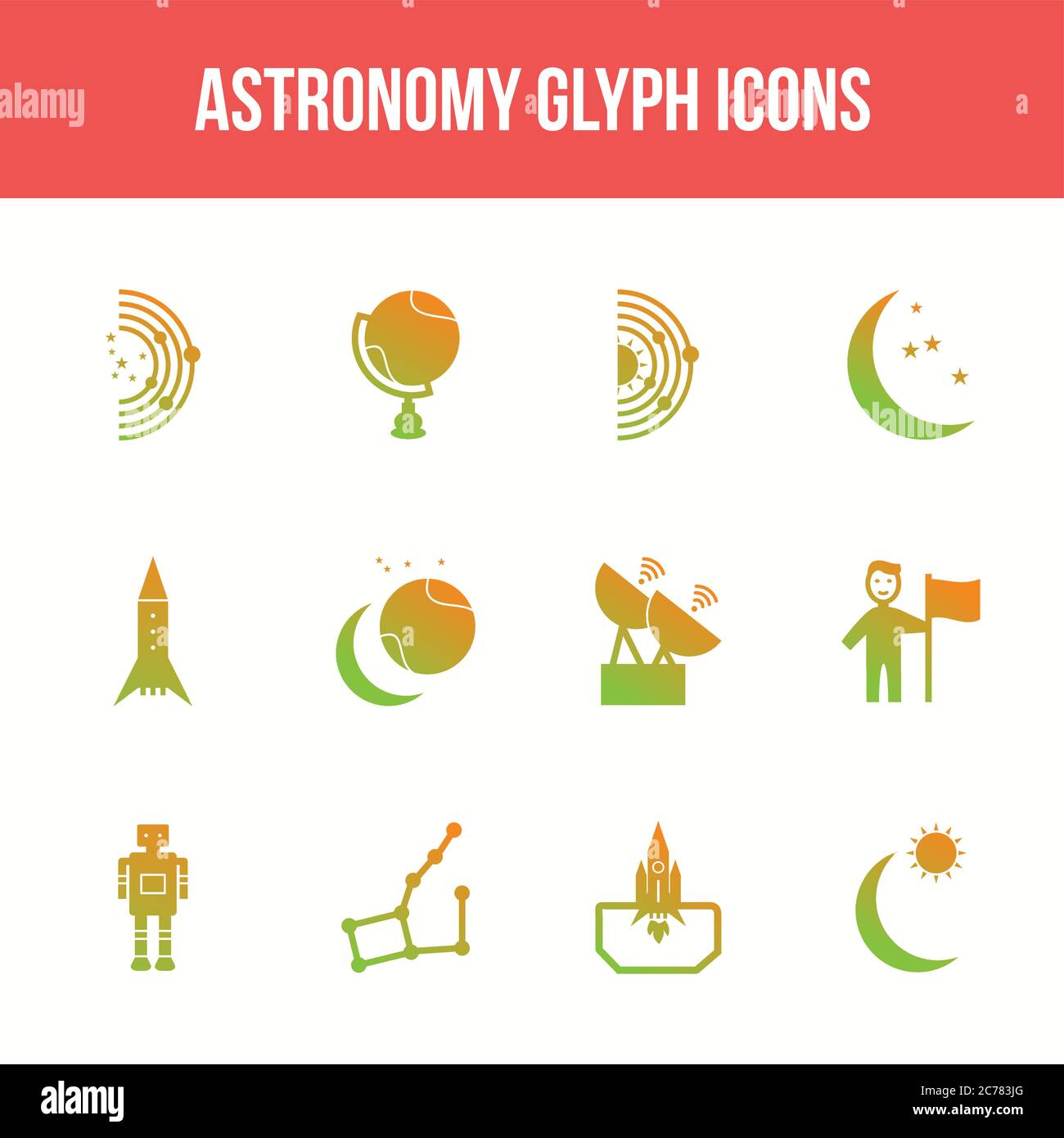 Unique astronomy vector glyph icon set Stock Vector