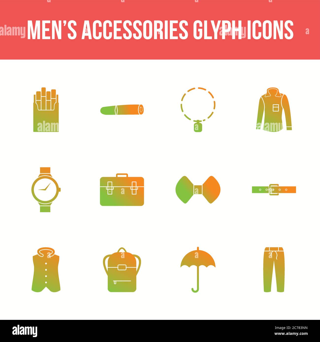 Unique men's accessories vector glyph icon set Stock Vector
