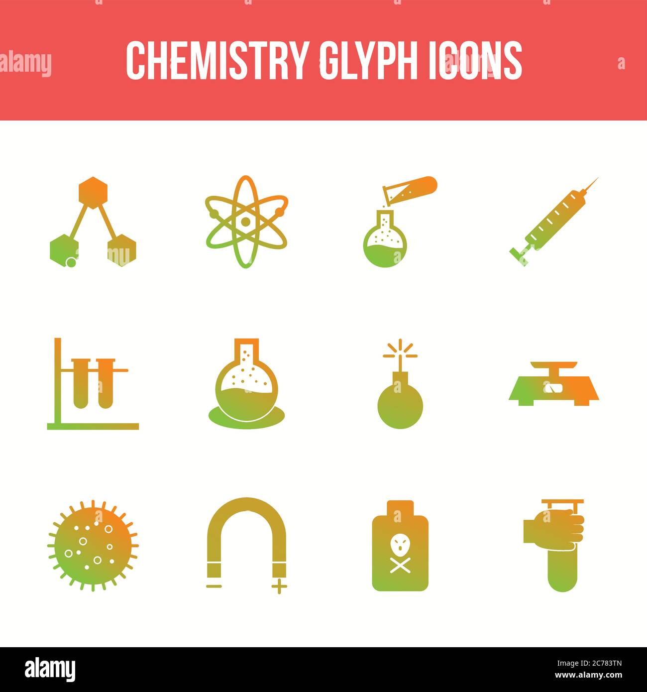 Unique chemistry vector glyph icon set Stock Vector