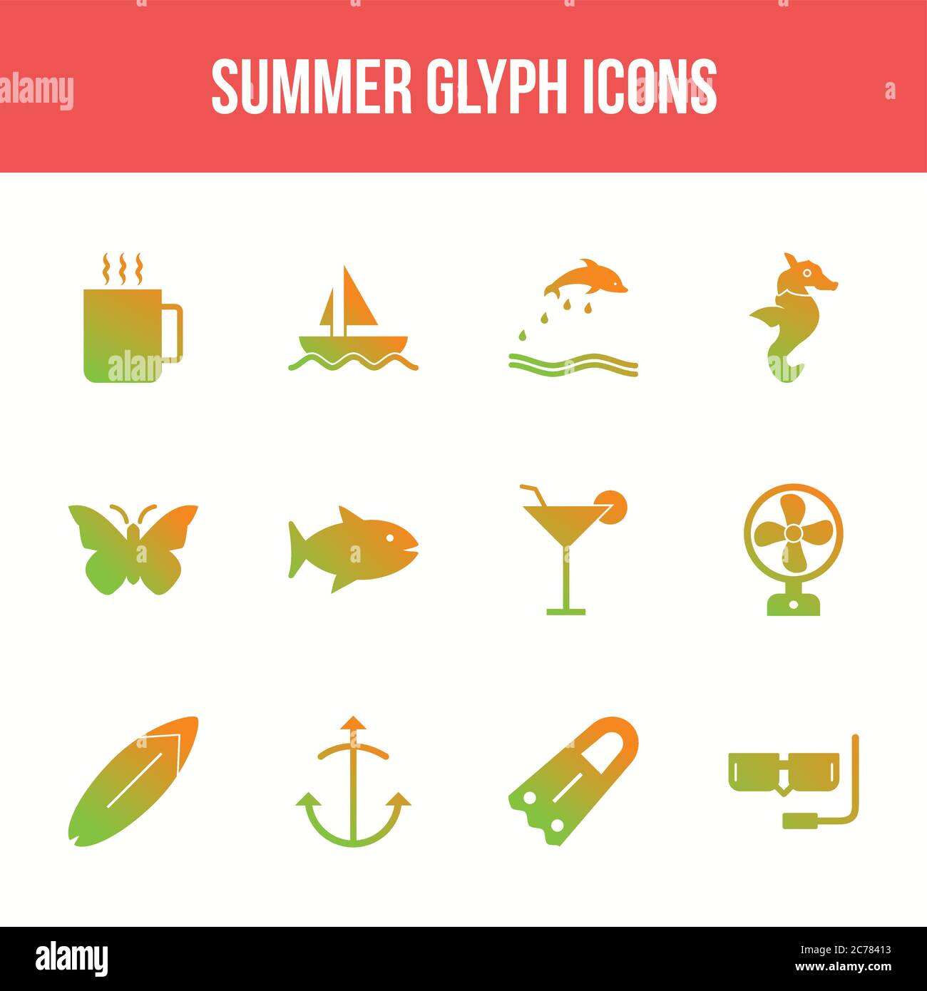 Unique summer vector glyph icon set Stock Vector