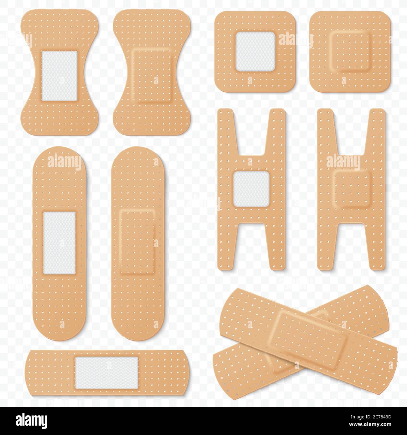 Medical Patch Vector. Two Sides. Adhesive Waterproof Aid Band Plaster  Strips Varieties Icons Collection. Realistic Illustration Isolated On White  Stock Vector Image & Art - Alamy