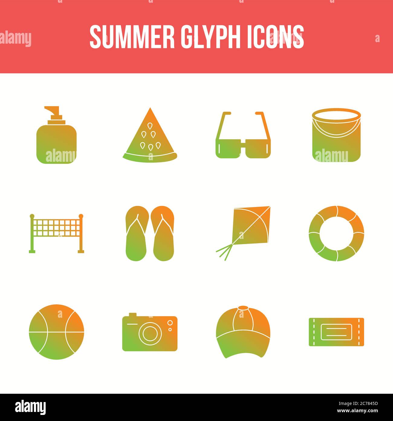 Unique summer vector glyph icon set Stock Vector