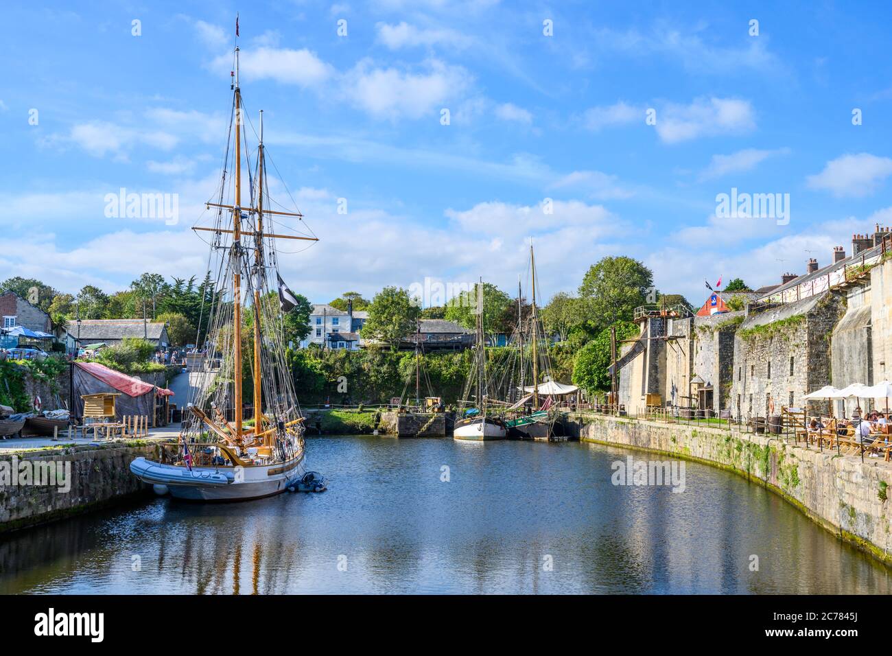 The topsail schooner tall ship 'Anny' was built in 1930 and is based in historic Charlestown Harbour, Cornwall, England, UK. Stock Photo