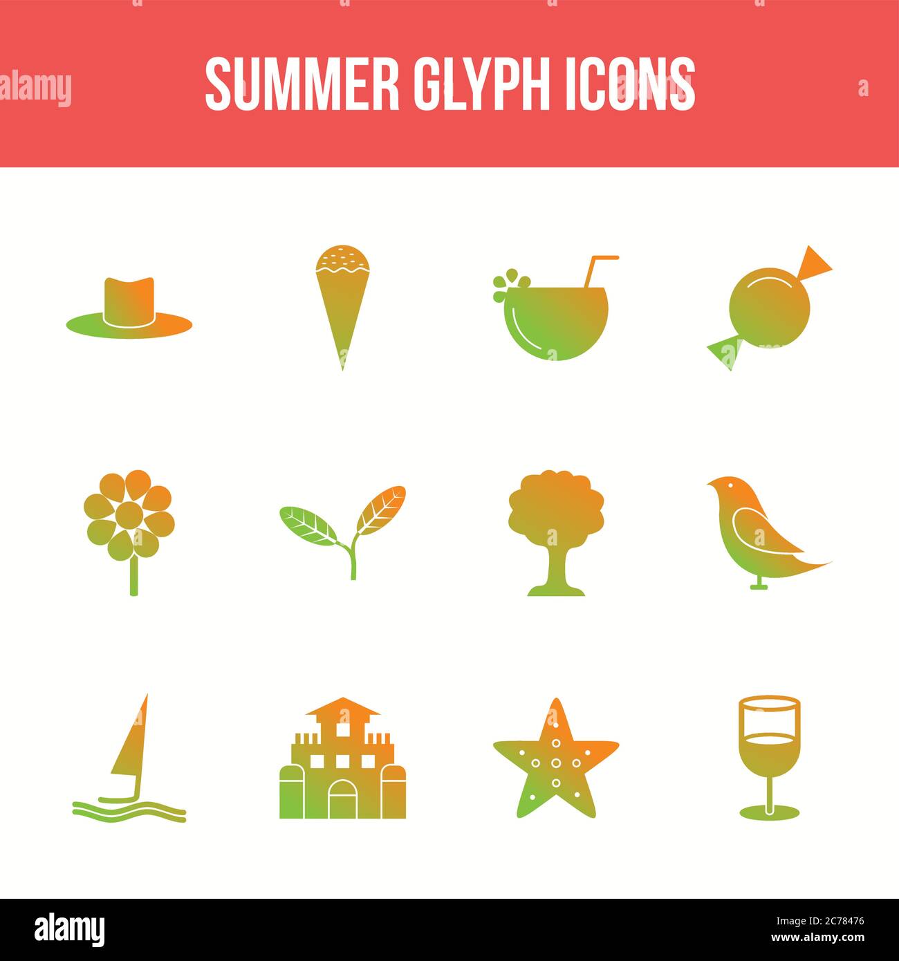 Unique summer vector glyph icon set Stock Vector