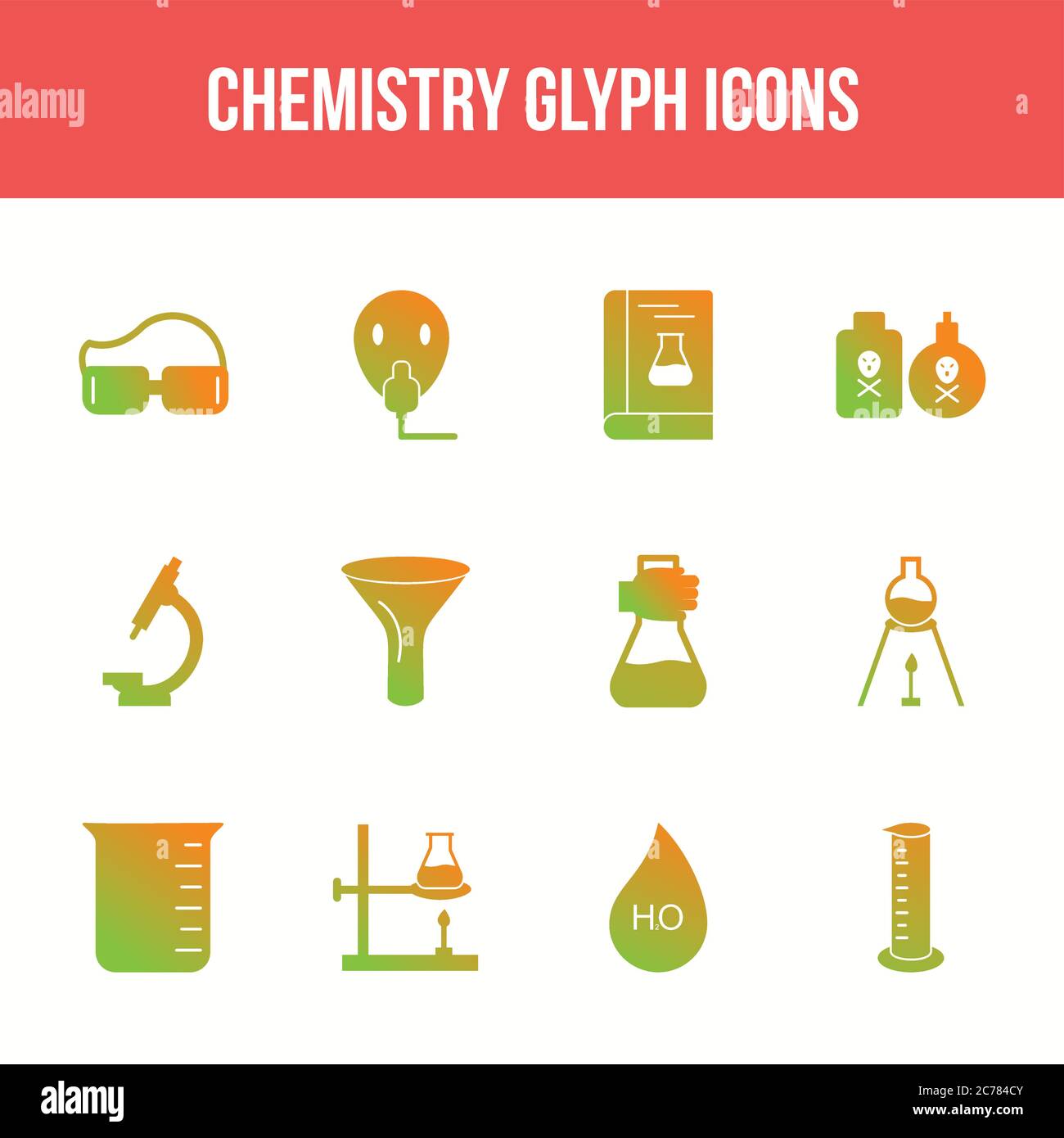 Unique chemistry vector glyph icon set Stock Vector