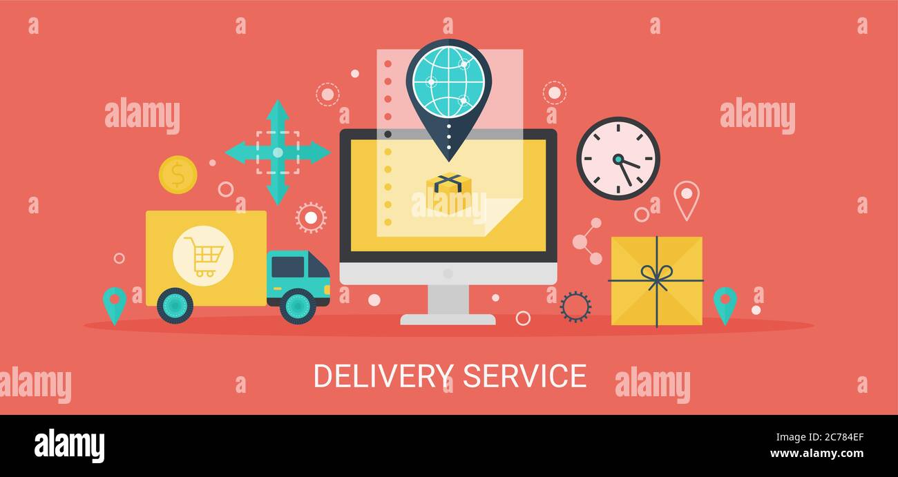Flat modern vector concept Delivery service banner with icons and text ...