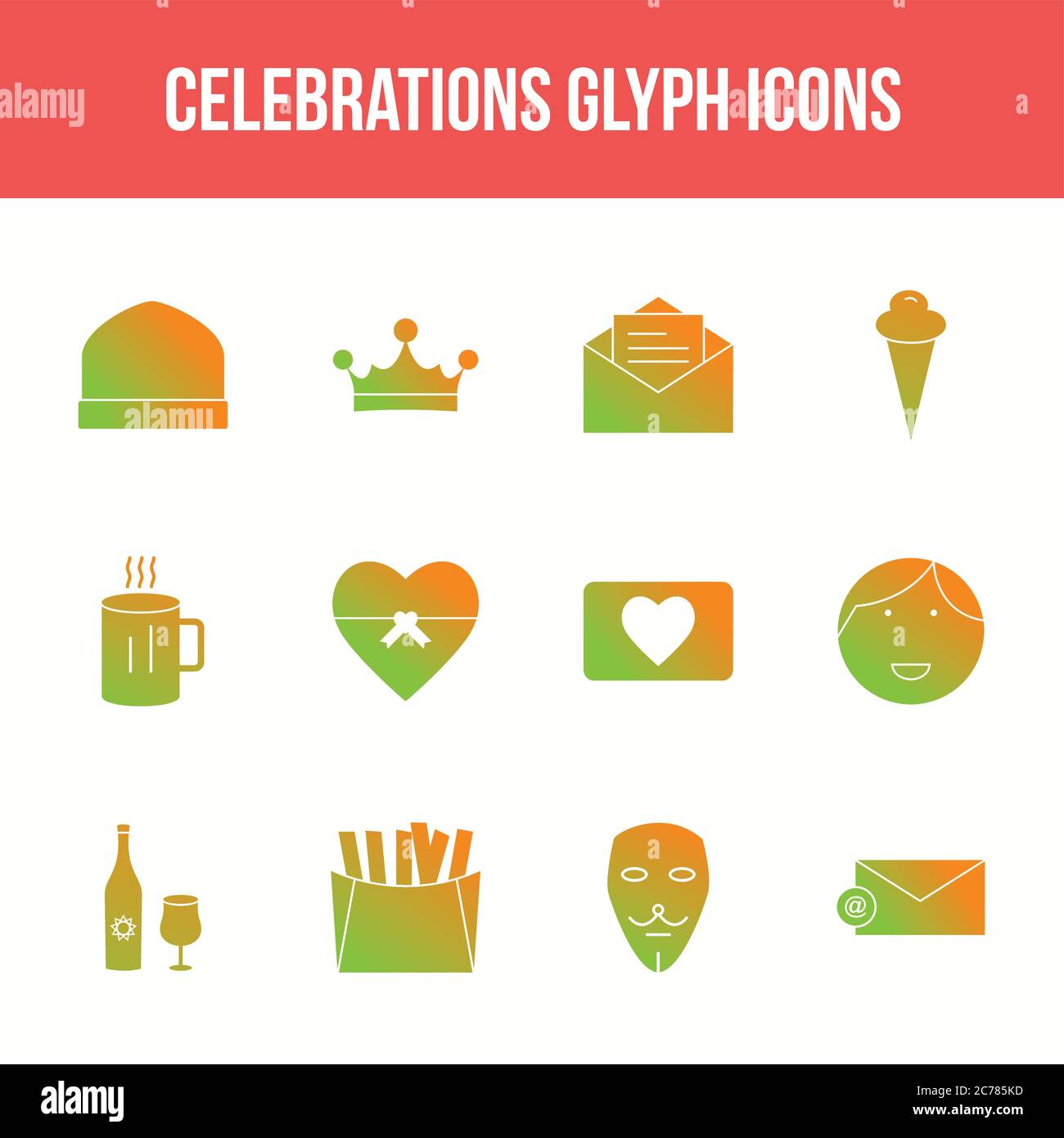 Unique celebration vector glyph icon set Stock Vector