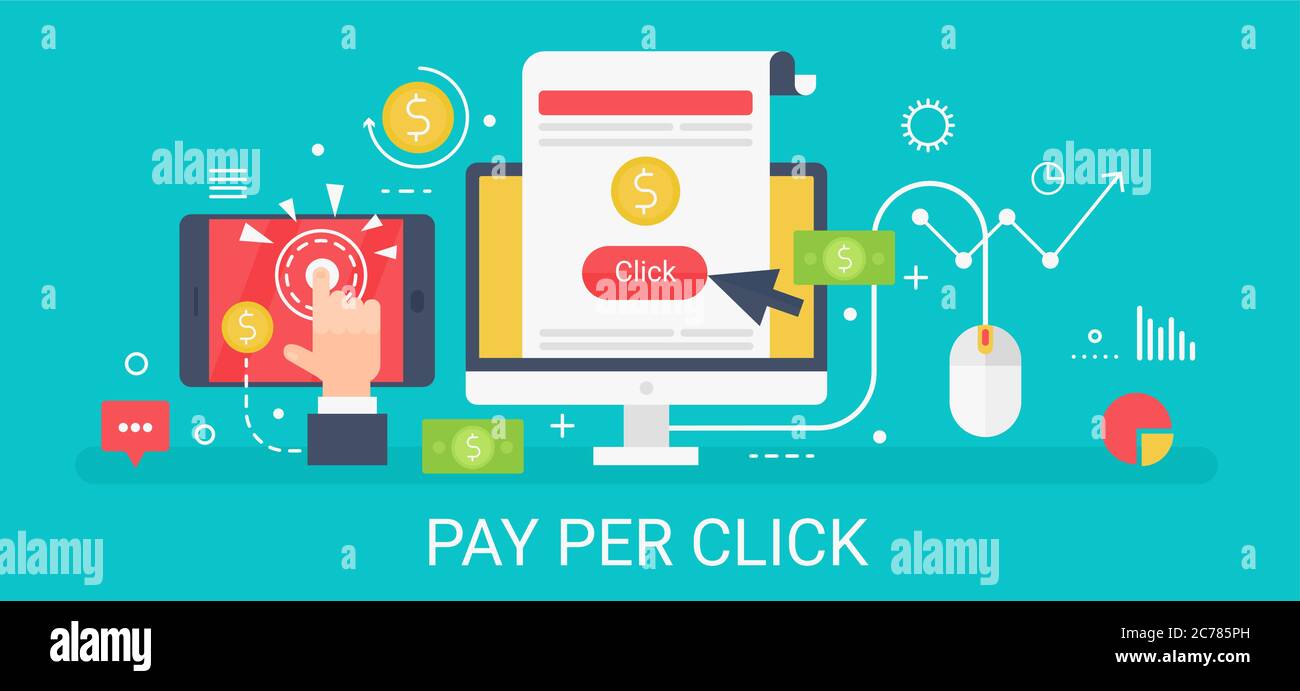 Flat modern vector concept Pay per click banner with icons and text