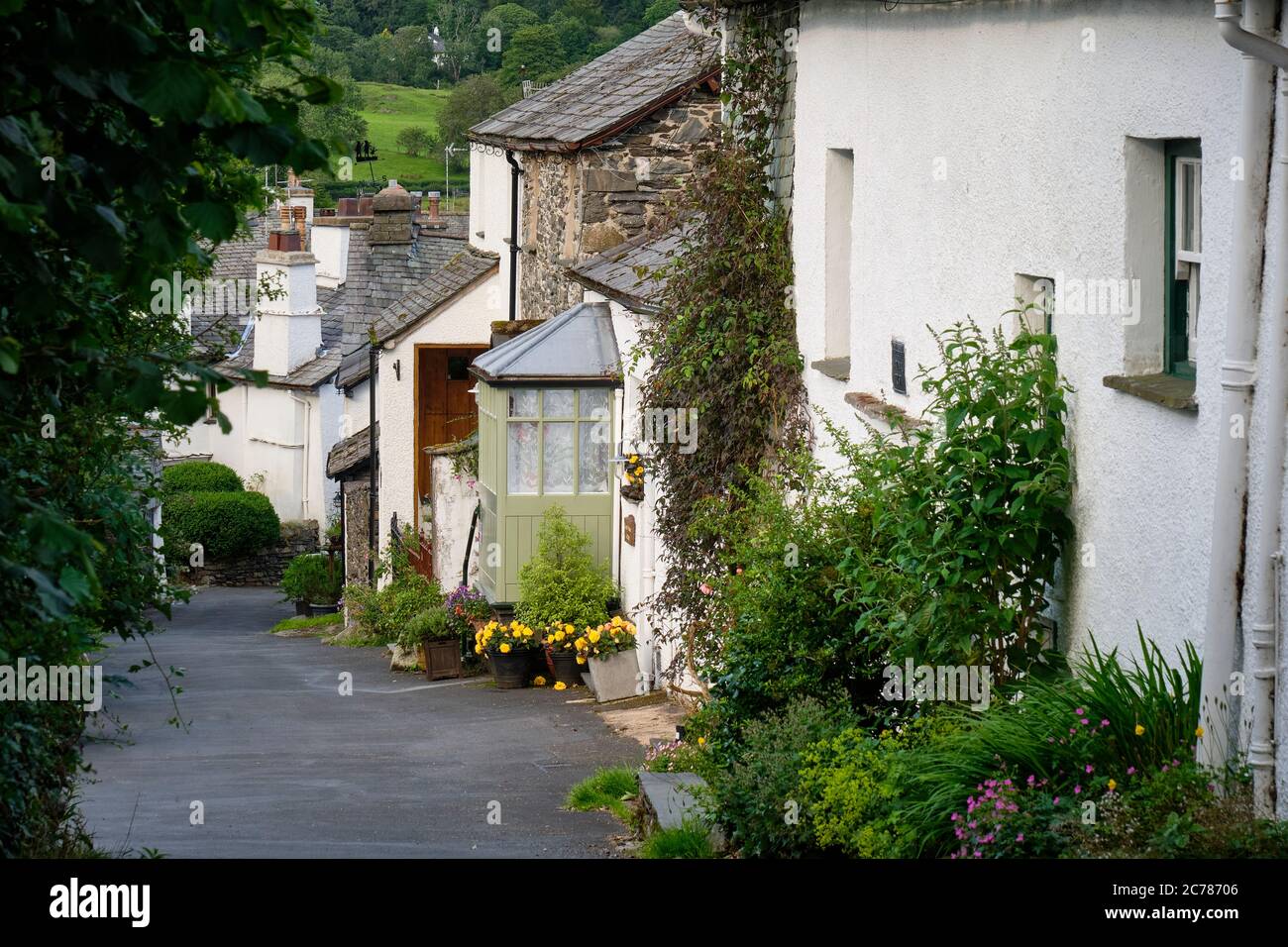 Vicarage Lane, Hawkshead, Lake District, Cumbria Stock Photo