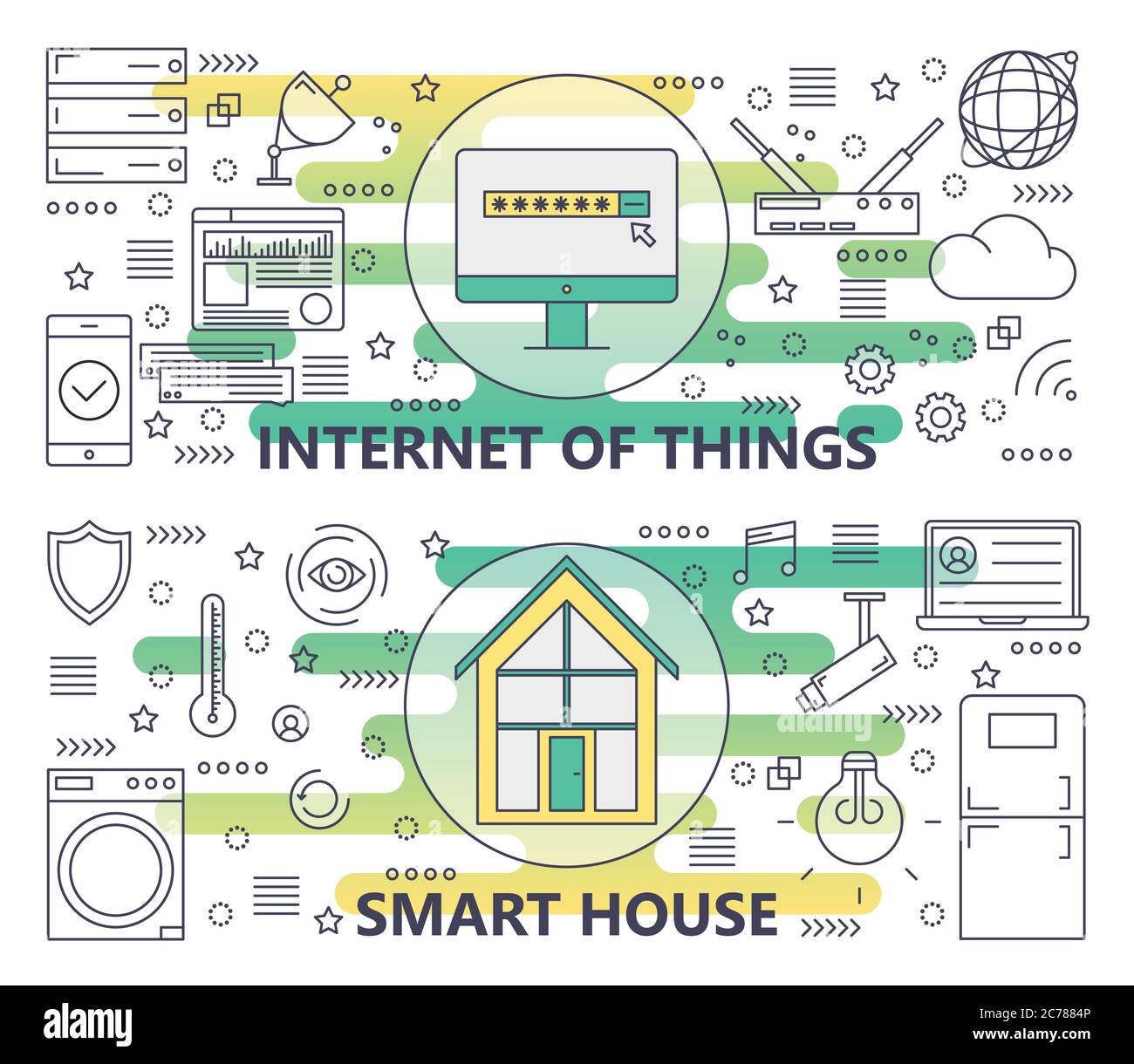 Vector thin line Internet of things and Smart House banners Stock ...