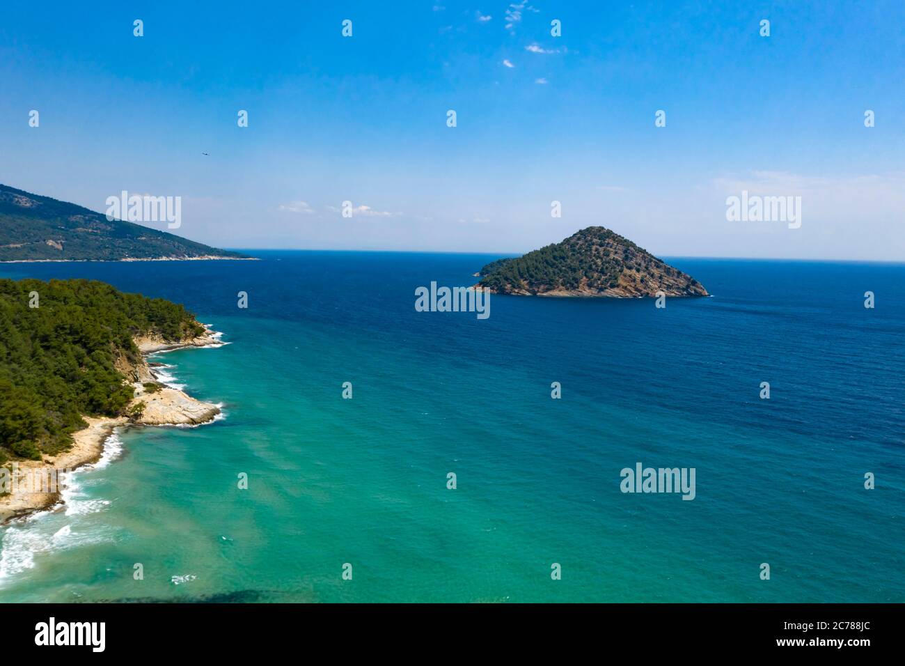 Landscape with amazing Golden Beach and Skala Potamia on Thassos