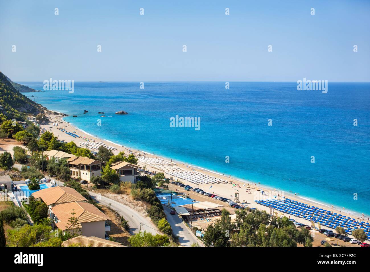 Beautiful panoramic photo of Kathisma beach, west coast of Lefkada island, Greece. Stock Photo