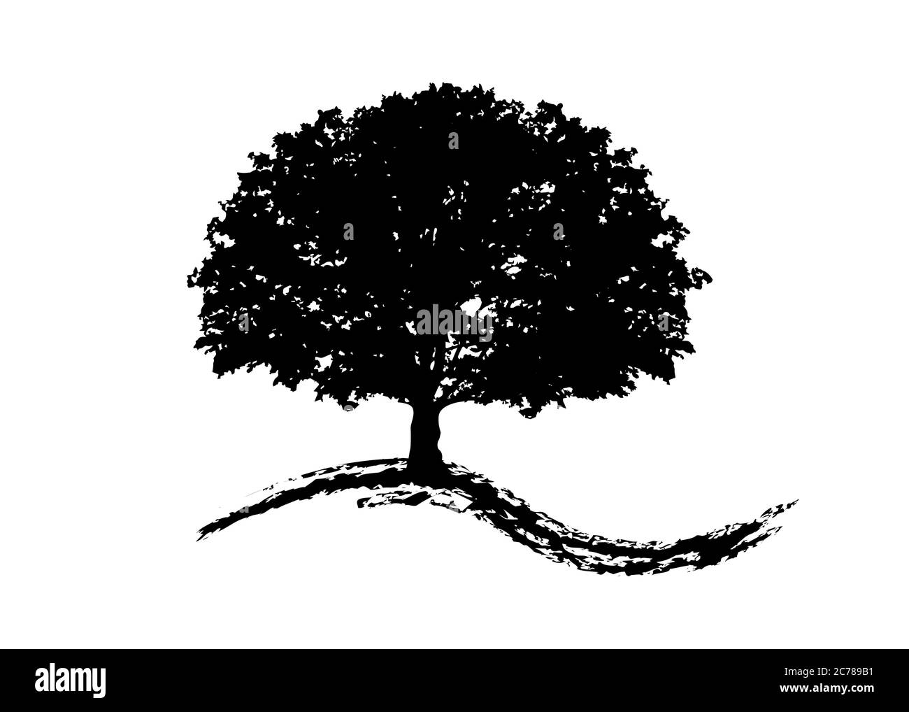 Oak tree vector, green ecology biological logo illustration. Vector black silhouette of a tree isolated or white background , biodynamic agriculture Stock Vector