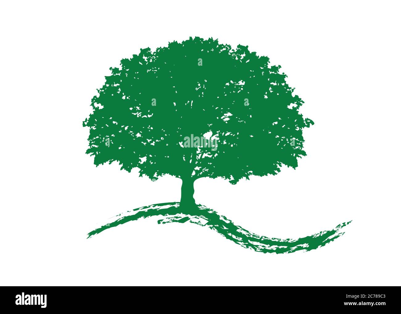 Oak tree vector, green ecology biological logo illustration. Vector green silhouette of a tree isolated or white background , biodynamic agriculture Stock Vector