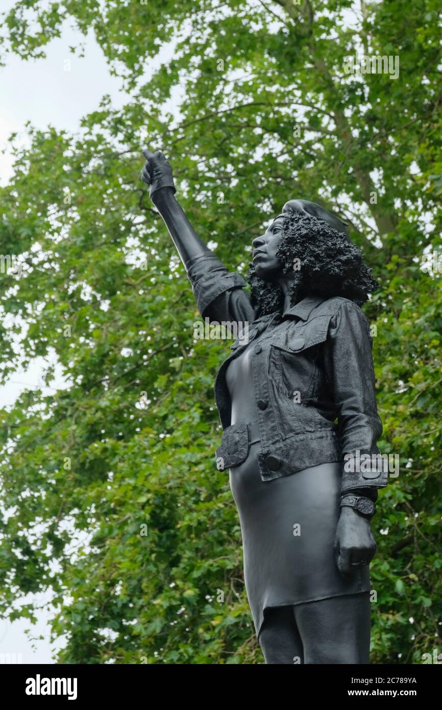 Bristol, 15th July 2020. A statue of Black Lives Matter protestor Jen Reid by sculptor Marc quinn has been placed on the vacant Colston plinth in the centre of Bristol. The installation is unofficial and took place early this morning. Bristol Council are still undecided on the future of the plinth whilst the Colston statue is held in a secure location. Statue is called surge of power Credit: JMF News/Alamy Live News Stock Photo