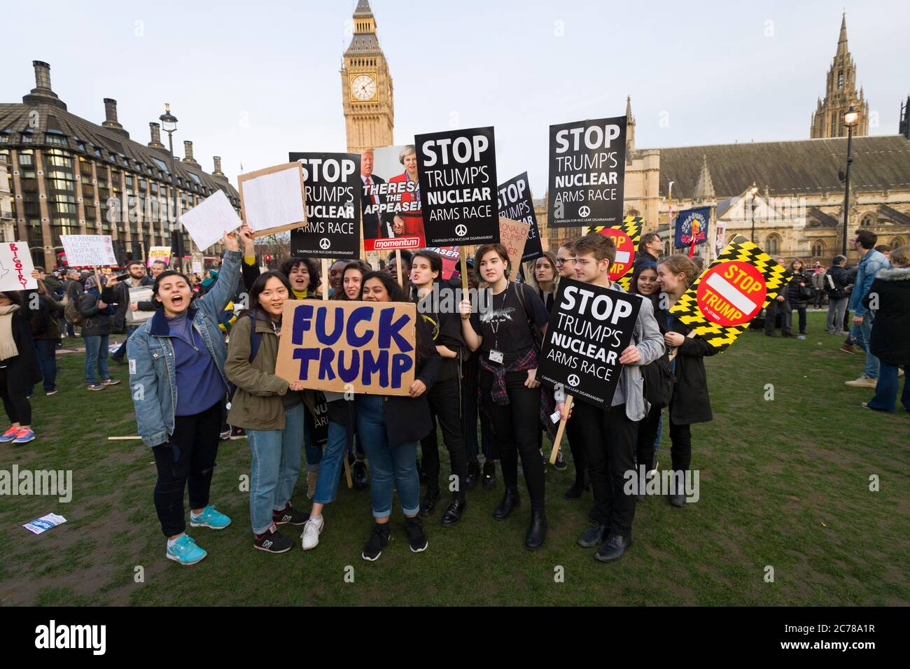 Anti President Trump rally, which was called to coincide with the start of the parliamentary  debate in to President’s Trump, state visit to Britain, which is scheduled to take place later this year. Parliament Square, London, UK.  20 Feb 2017 Stock Photo