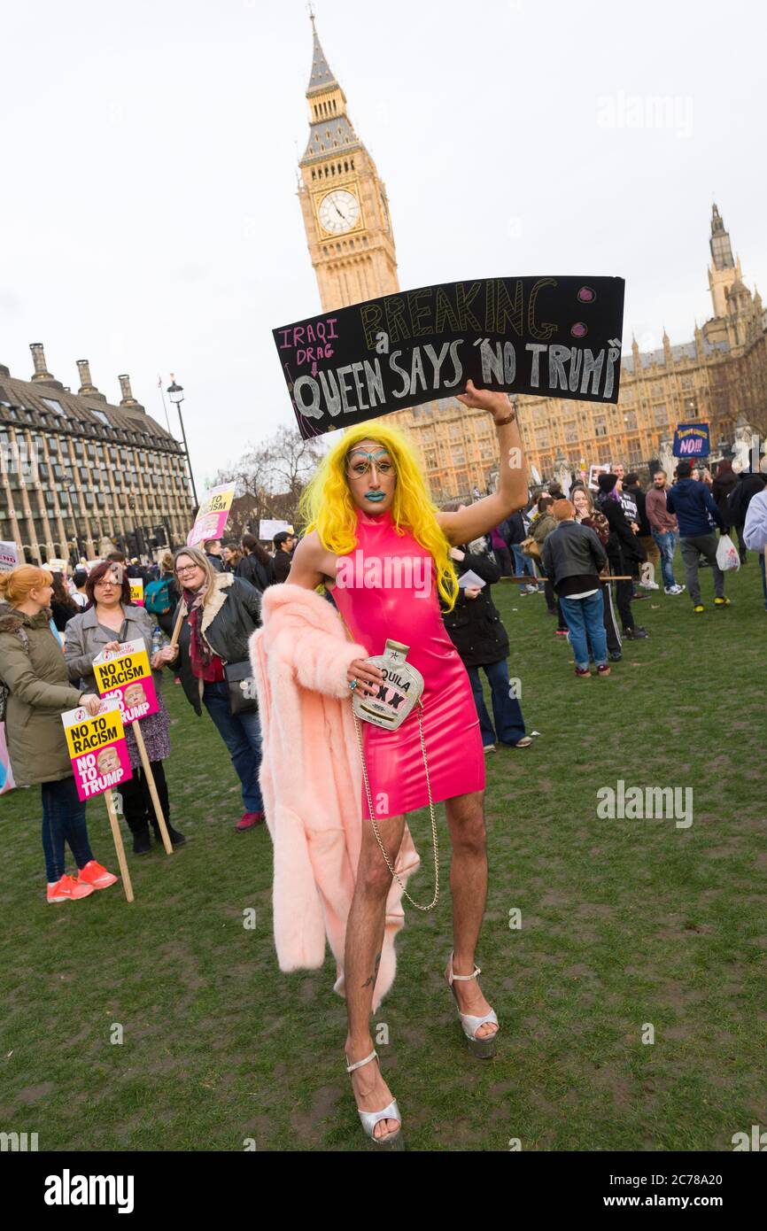 Anti President Trump rally, which was called to coincide with the start of the parliamentary  debate in to President’s Trump, state visit to Britain, which is scheduled to take place later this year. Parliament Square, London, UK.  20 Feb 2017 Stock Photo