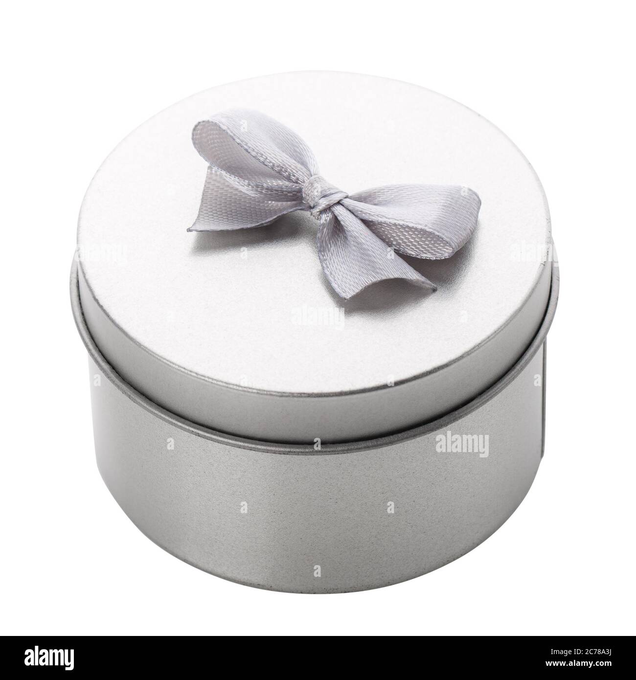 Round metallic gift box in gray for a small gift Stock Photo - Alamy
