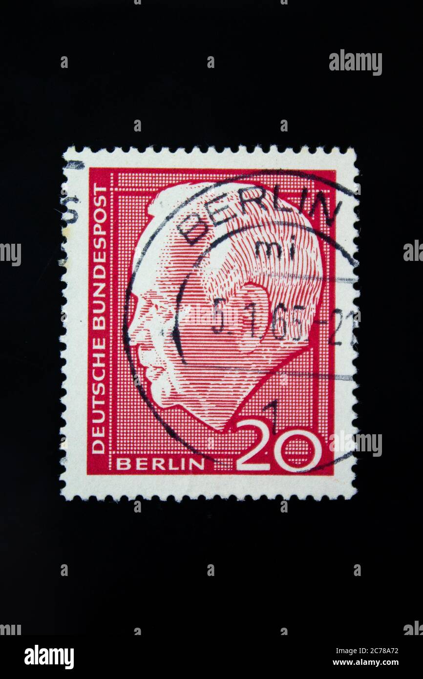 Postage stamp from FRG Berlin. Printed on 07/01/1964. Federal President Heinrich Lübke. Stock Photo