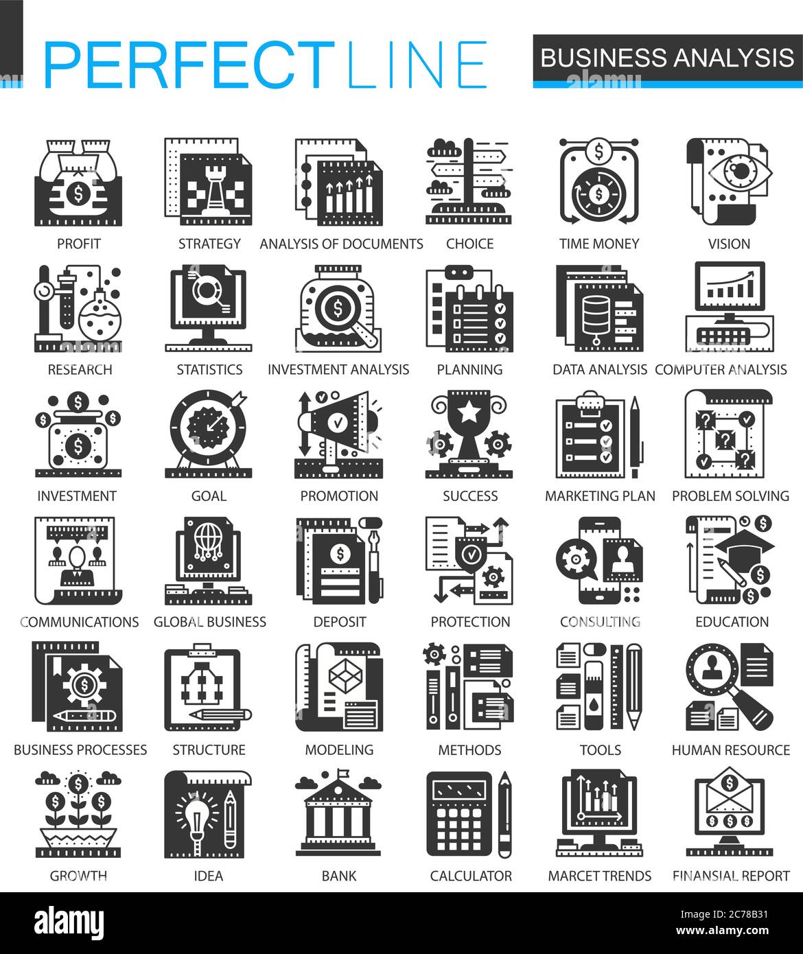 Vector Business analytics classic black mini concept icons and infographic symbols Stock Vector