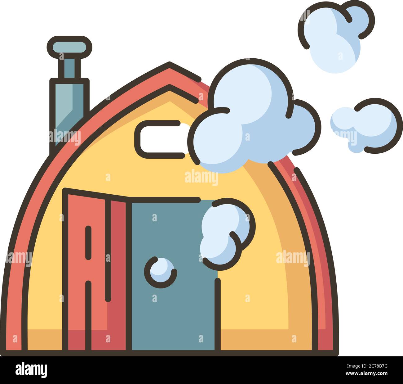 Finnish sauna RGB color icon. Traditional bathhouse, russian banya. Finland national culture. Small house for taking steam baths isolated vector illus Stock Vector