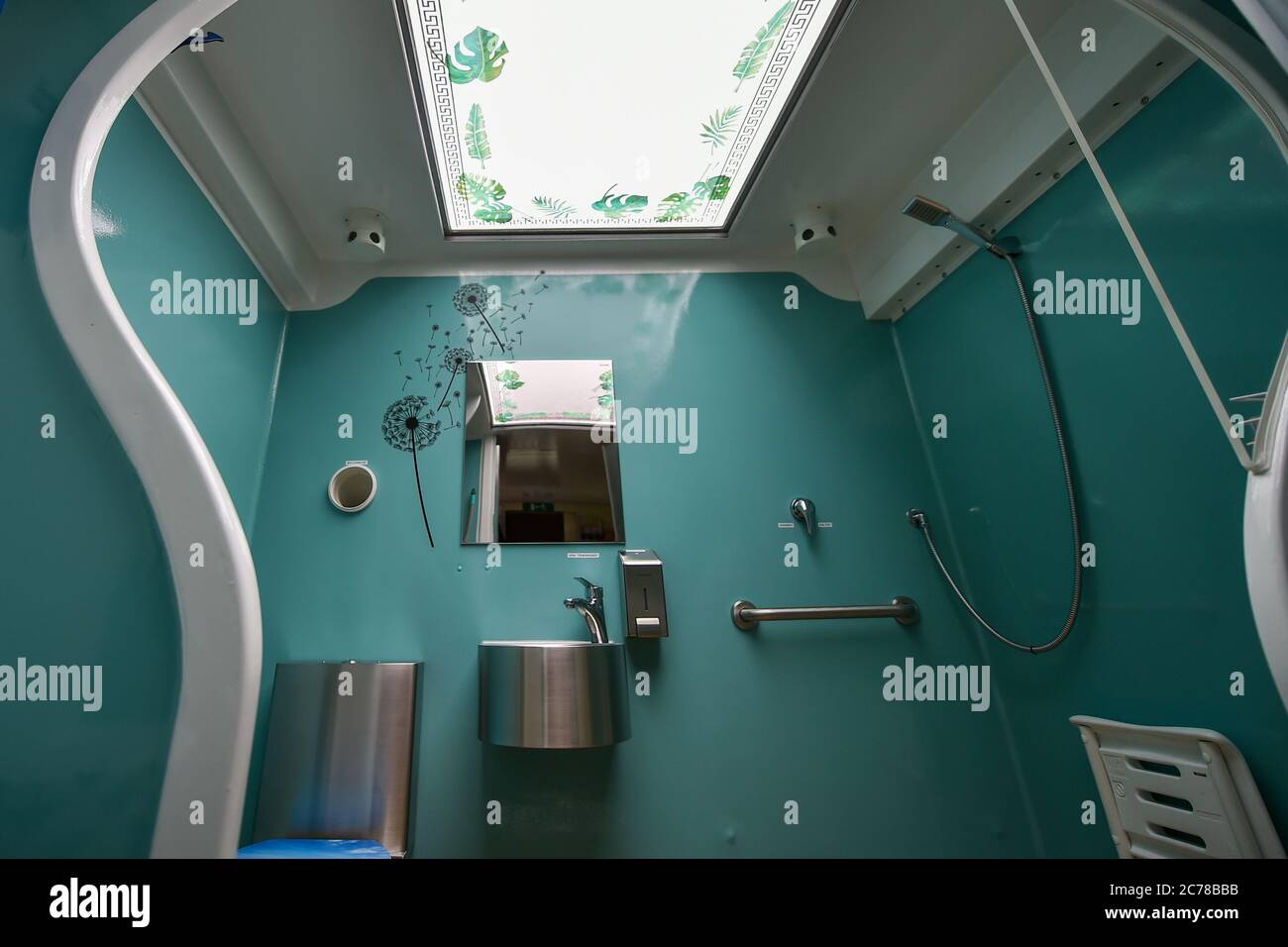 Berlin, Germany. 15th July, 2020. The interior of the shower mobile for homeless women operated by the Sozialdienst katholischer Frauen e.V. Credit: Sven Braun/dpa/Alamy Live News Stock Photo